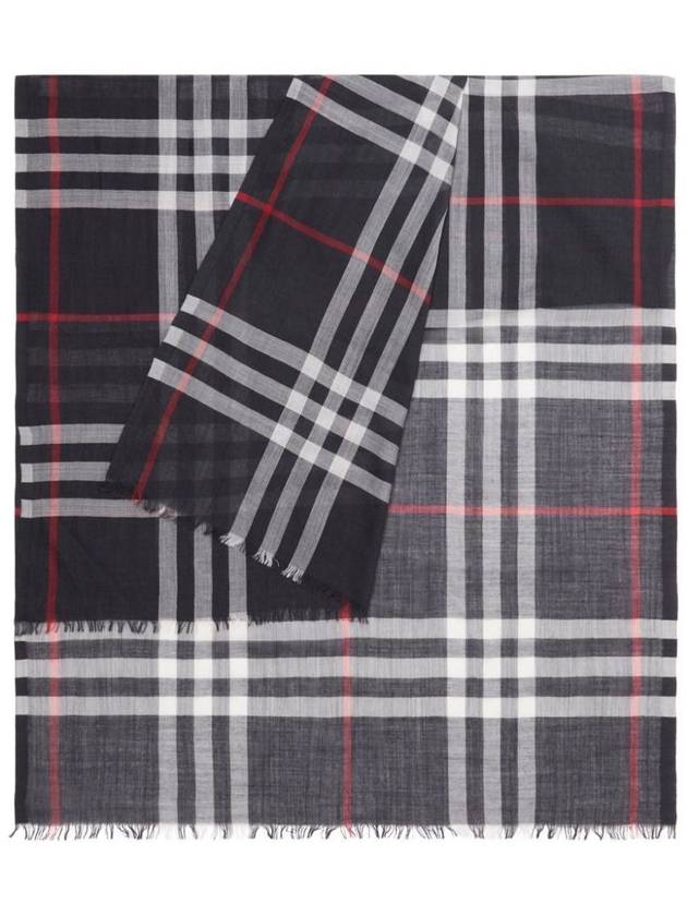 Checkered Wool Silk Scarf Navy - BURBERRY - BALAAN 4