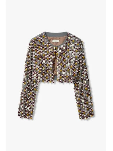 Women s Rayon Sequin Crop Jacket Dark Gray - DRIES VAN NOTEN - BALAAN 1