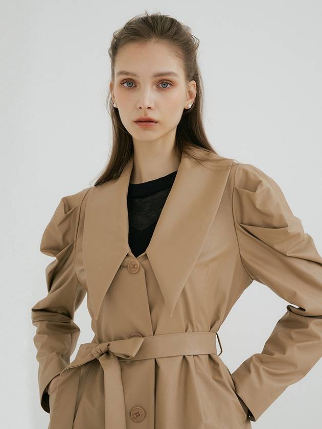 LEATHER BIG COLLAR PUFF JACKET sand beige - MULLION - BALAAN 3