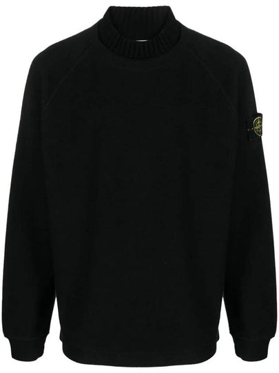 Garment Dyed Gauze Mock Neck Sweatshirt Black - STONE ISLAND - BALAAN 2