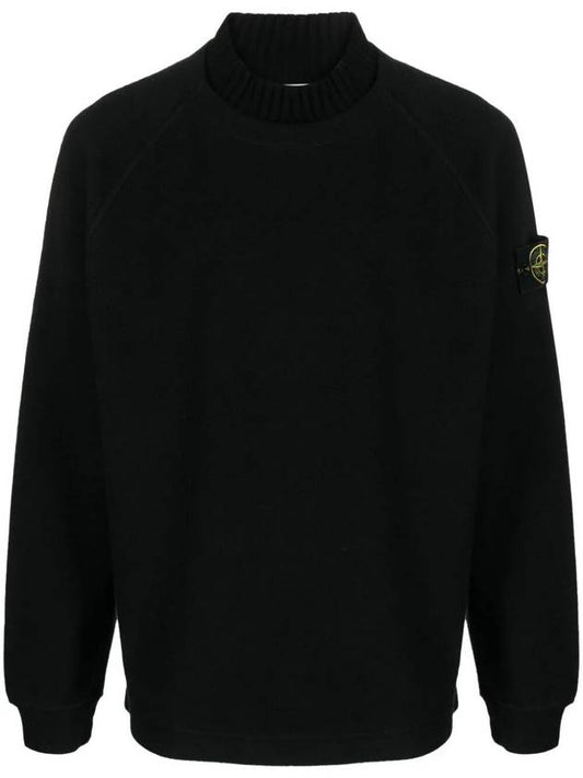 Garment Dyed Gauze Mock Neck Sweatshirt Black - STONE ISLAND - BALAAN 1