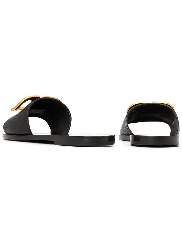 V Logo Signature Grainy Calfskin Slippers Sandals Black - VALENTINO - BALAAN 7