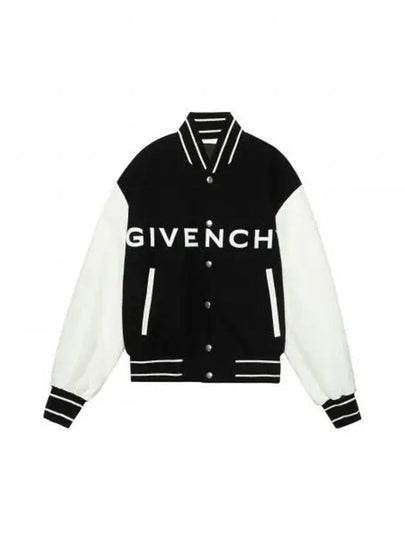 Logo Leather Wool Bomber Jacket Black - GIVENCHY - BALAAN 2