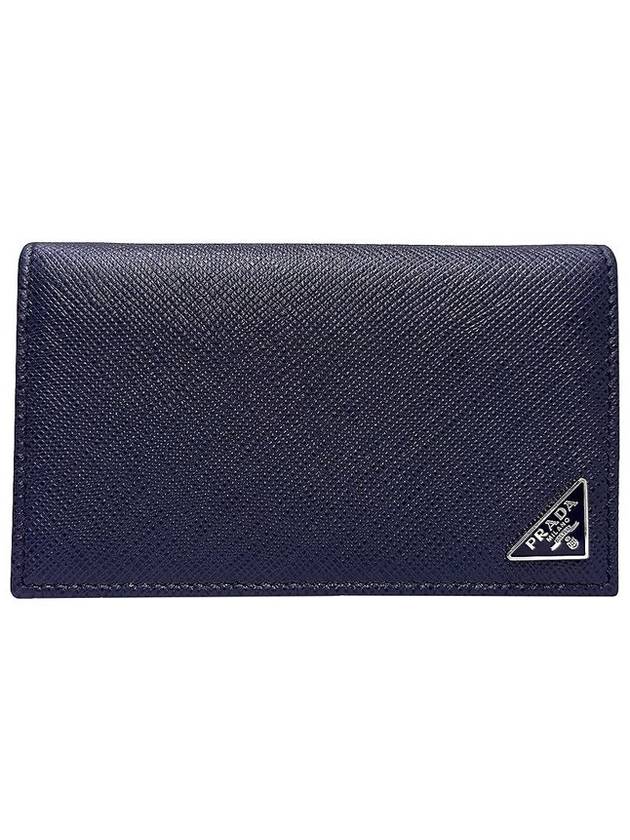 Women s 2MC122 Navy Saffiano Triangular Logo Card Wallet - PRADA - BALAAN 1