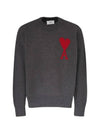 Big Heart Logo Wool Knit Top Grey - AMI - BALAAN 3