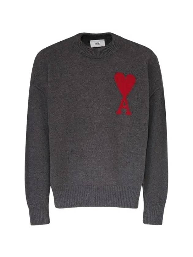 Big Heart Logo Wool Knit Top Grey - AMI - BALAAN 2