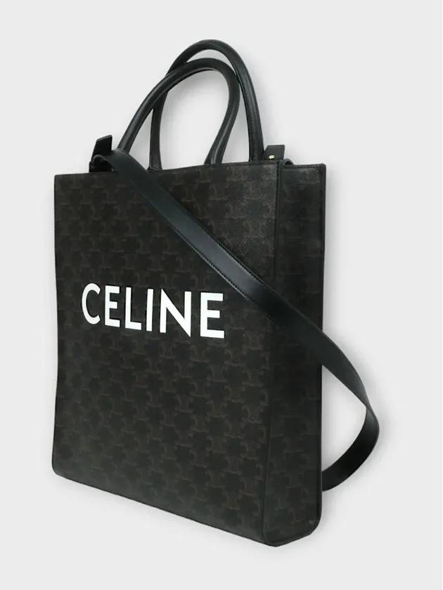 Medium Vertical Cabas Tote Bag In Triomphe Canvas With Print Black - CELINE - BALAAN 4