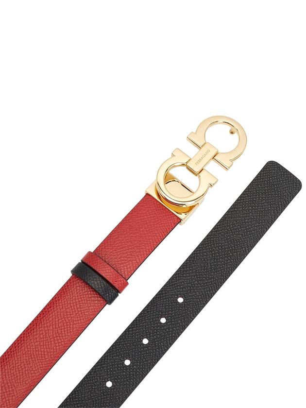 Reversible Gancini Leather Belt Black Lipstick Red - SALVATORE FERRAGAMO - BALAAN 5