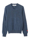 Red Heart Wappen V-Neck Wool Knit Top Navy - COMME DES GARCONS - BALAAN 2