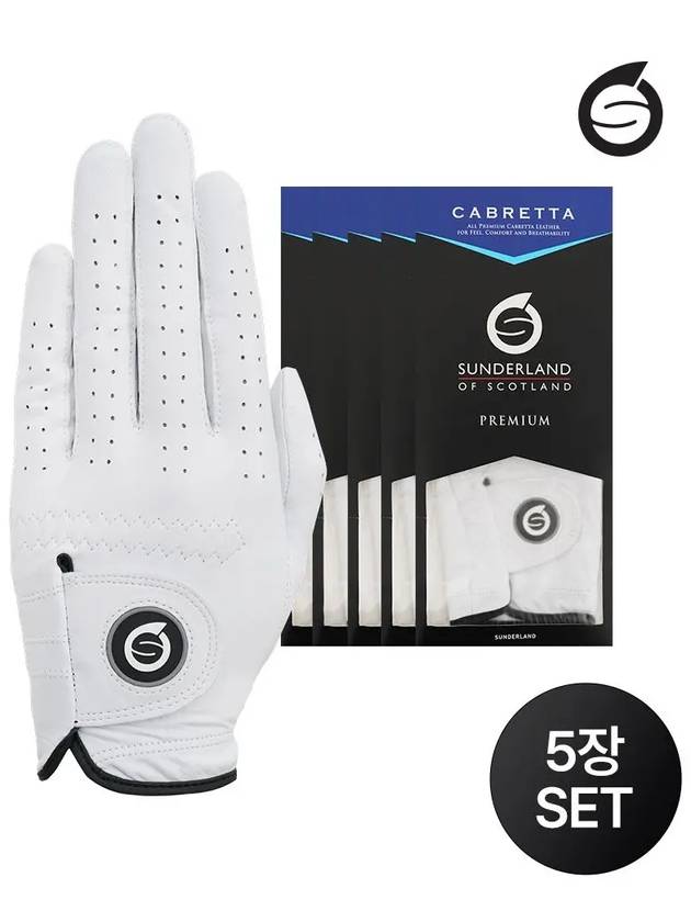 1 set of 5 premium natural sheepskin golf gloves 16153GV82 - SUNDERLAND - BALAAN 3