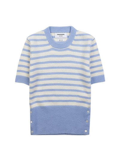 Striped Jersey Stitch Short Sleeve Knit Top Blue - THOM BROWNE - BALAAN 2