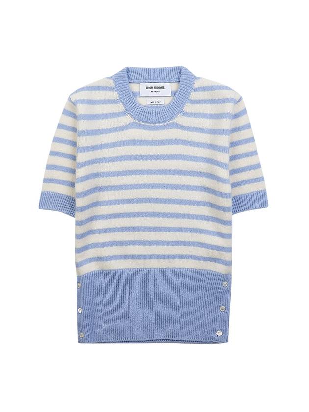 Striped Jersey Stitch Short Sleeve Knit Top Blue - THOM BROWNE - BALAAN 1