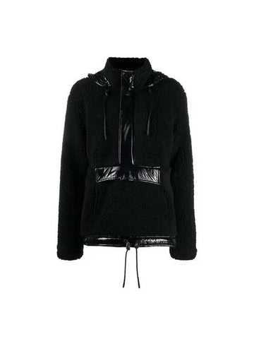 Fleece Shearling Hooded Top Black - MOOSE KNUCKLES - BALAAN.