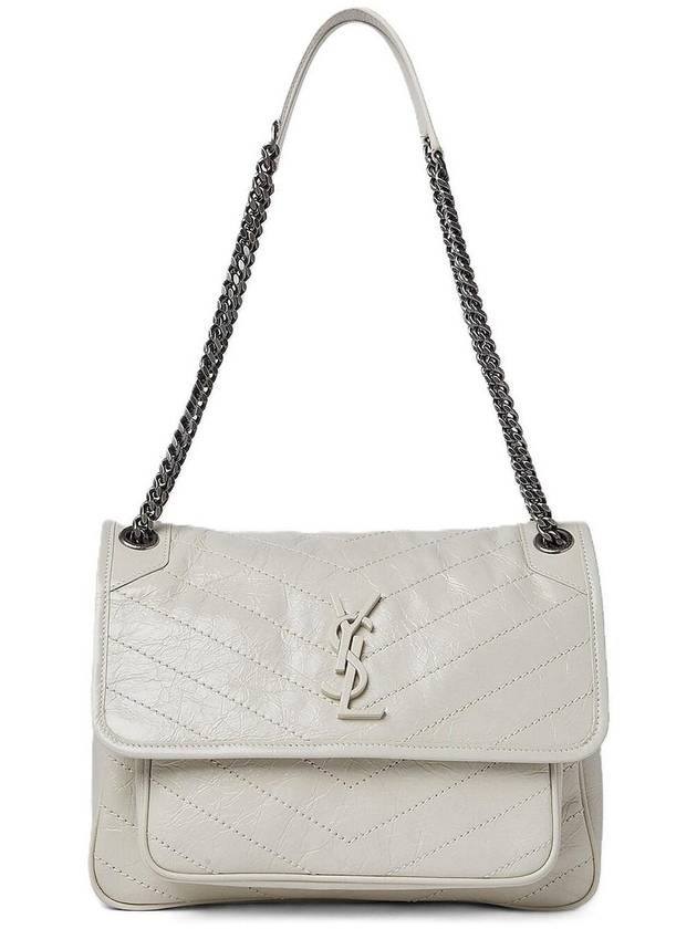 Nikki Medium Krinkle Vintage Leather Shoulder Bag Ivory - SAINT LAURENT - BALAAN 2