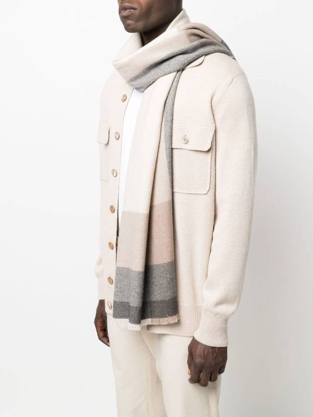 Twill Check Wool Cashmere Muffler - BRUNELLO CUCINELLI - BALAAN.