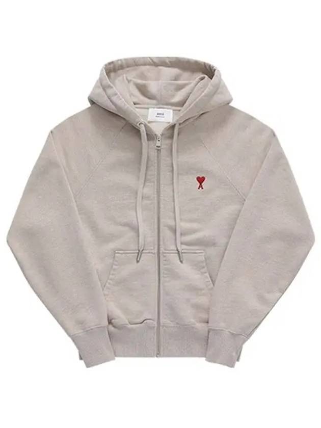 Small Heart Logo Cotton Zip Up Hoodie Light Beige - AMI - BALAAN 2