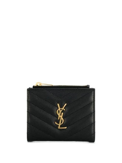 Cassandre Matelasse Grain De Poudre Embossed Leather Half Wallet Black - SAINT LAURENT - BALAAN 2