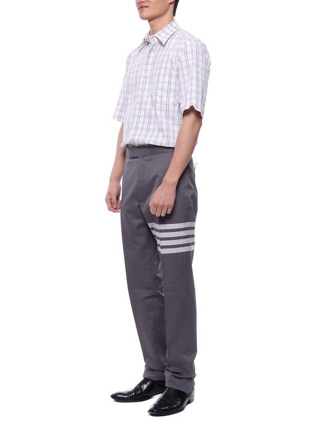 Plaid Check Poplin Short Sleeve Shirt Grey - THOM BROWNE - BALAAN 5