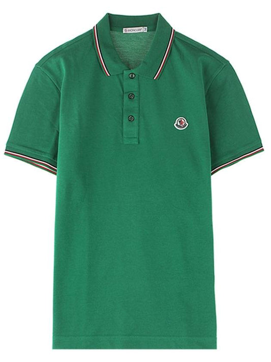 Three Stripes Logo PK Shirt Green - MONCLER - BALAAN.