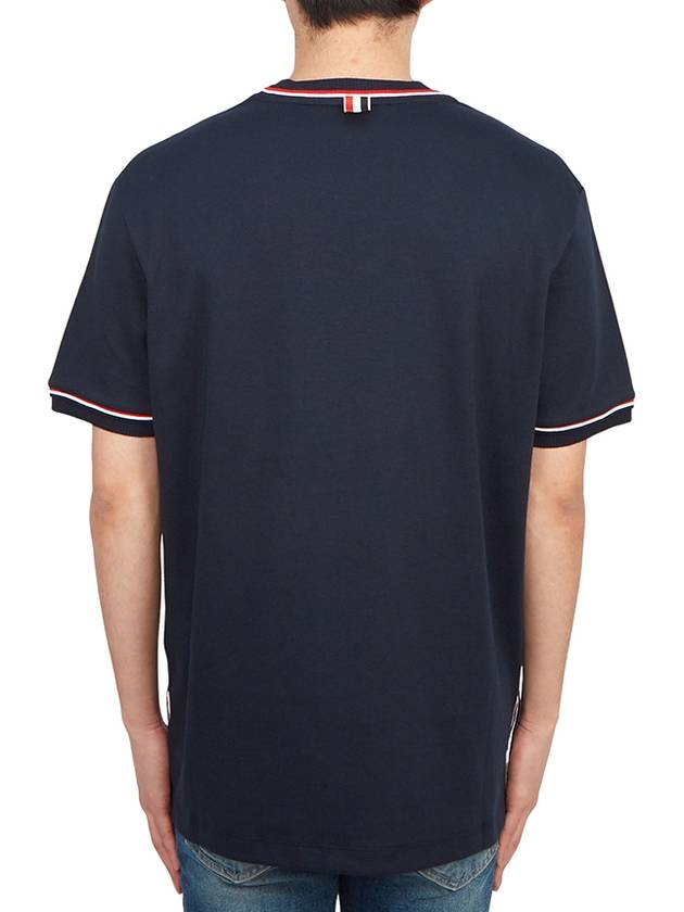 RWB Trimmed Cotton Short Sleeve T-Shirt Navy - THOM BROWNE - BALAAN 4