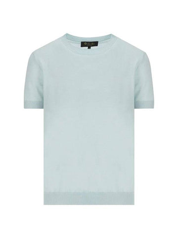 Val D Orcia Crewneck Silk Cashmere Knit Top Aquamarine - LORO PIANA - BALAAN 1