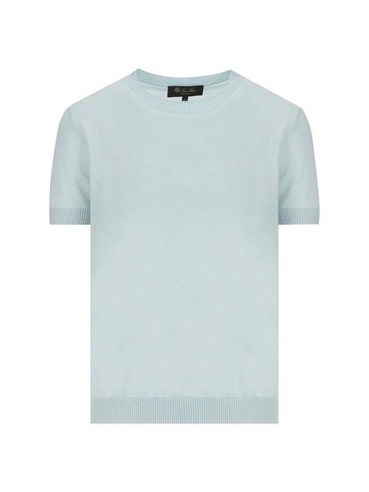 Val D Orcia Crewneck Silk Cashmere Knit Top Aquamarine - LORO PIANA - BALAAN 1