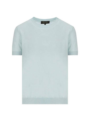 Val D Orcia Crewneck Silk Cashmere Knit Top Aquamarine - LORO PIANA - BALAAN 1