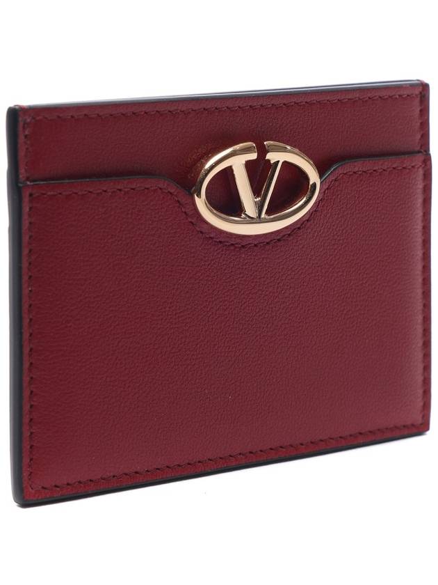 V Logo Signature Leather Card Wallet Red - VALENTINO - BALAAN 4