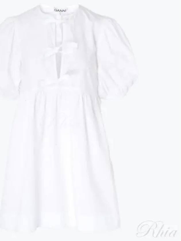 String Cotton Poplin Short Dress Bright White - GANNI - BALAAN 2