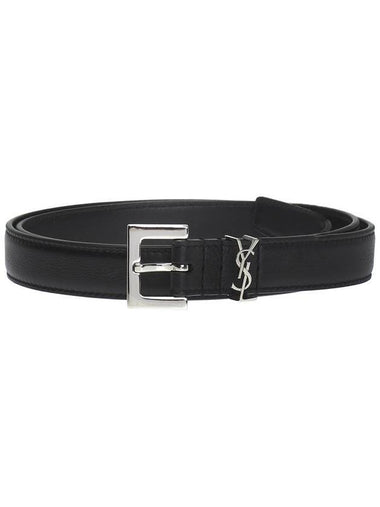 Square Buckle Cassandre Thin Leather Belt Black - SAINT LAURENT - BALAAN 1