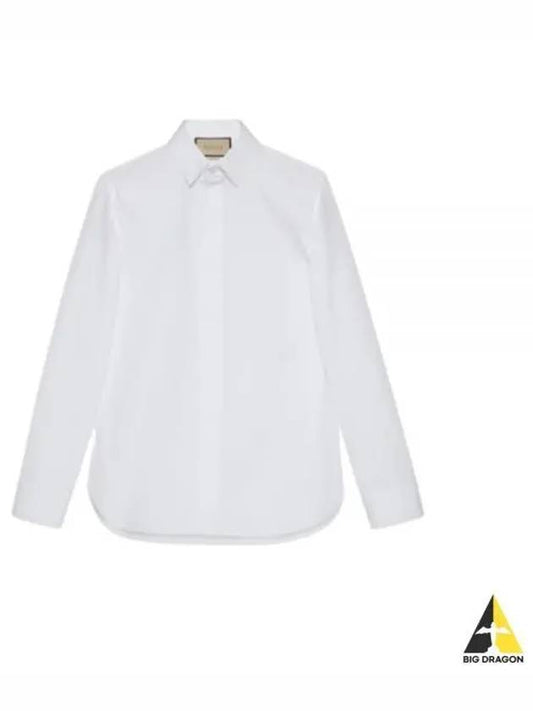 Double G Cotton Silk Long Sleeve Shirt White - GUCCI - BALAAN 2