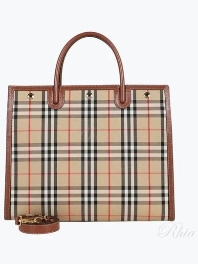 Vintage Check Two-Handle Title Medium Shoulder Bag Beige - BURBERRY - BALAAN 2