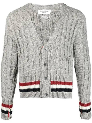 Men's Mix Cable V-Neck Classic Fit Cardigan Grey - THOM BROWNE - BALAAN 1