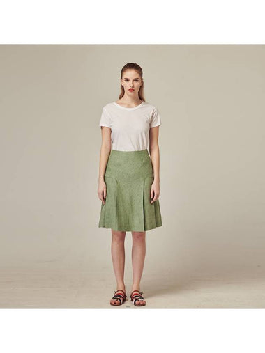 Two tone linen pleated midi skirt green - RS9SEOUL - BALAAN 1