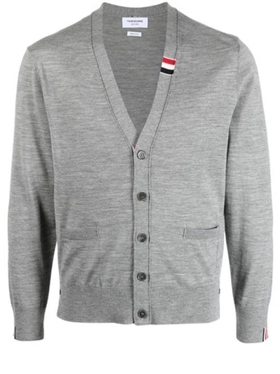 Men's Jersey Stitch V-Neck Cardigan Light Grey - THOM BROWNE - BALAAN 2