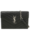 Cassandre Envelope Chain Shoulder Bag In Grain De Poudre Leather Noir - SAINT LAURENT - BALAAN 2