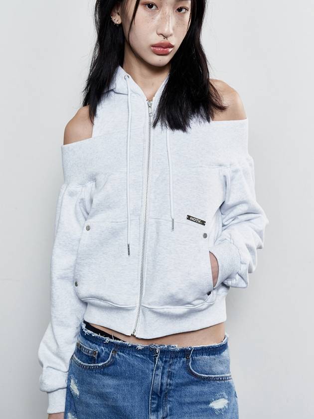 Women's Open Shoulder Hooded Zip-Up Melange White - NOTKNOWING - BALAAN 2