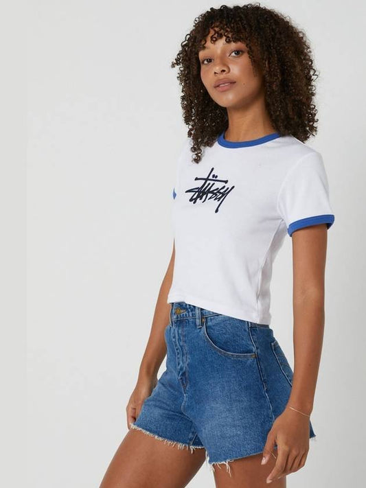 AU Australia OUTLINES LINGER Slim Fit Crop T Shirt ST1235012 White WOMENS - STUSSY - BALAAN 2