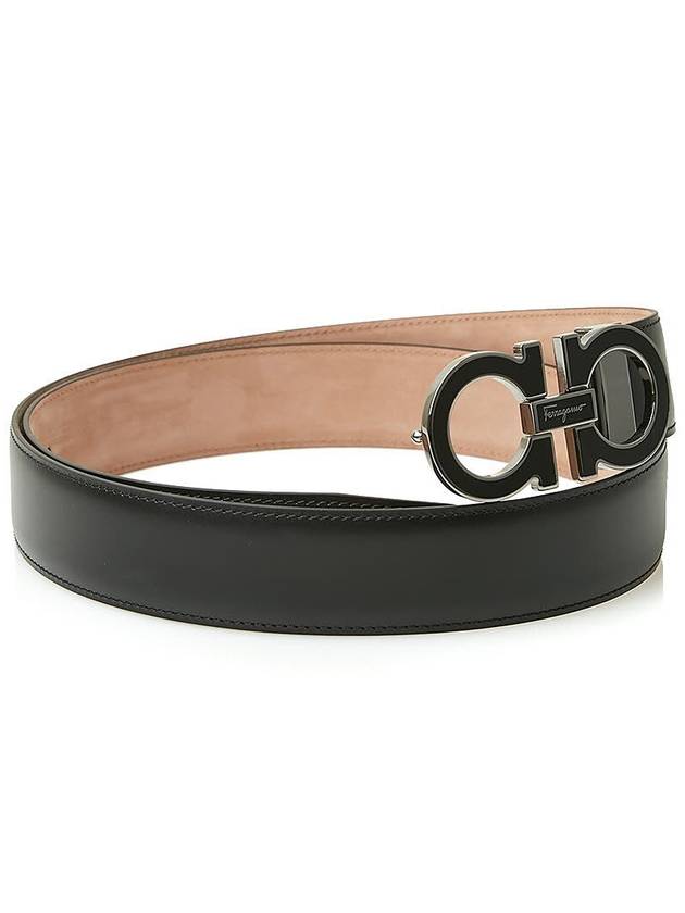 Gancini Metal Logo Leather Belt Black - SALVATORE FERRAGAMO - BALAAN 4