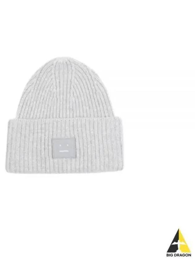 Face Patch Ribbed Wool Beanie Grey - ACNE STUDIOS - BALAAN 2