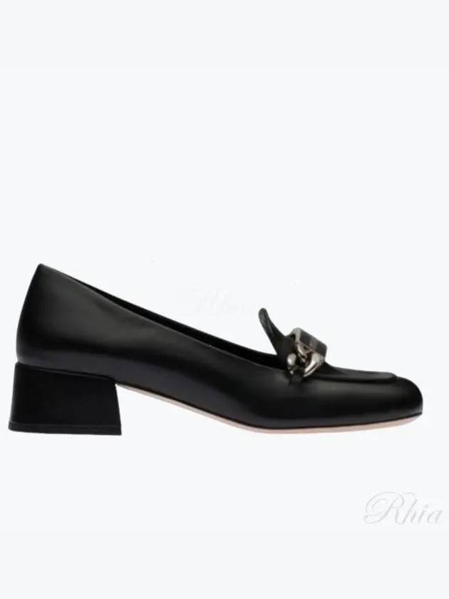 Chain Logo Leather Loafers Black - MIU MIU - BALAAN 2