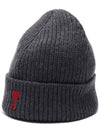 Heart Logo Wool Beanie Heather Grey - AMI - BALAAN 4