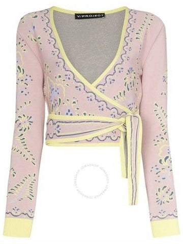 Y / Project Ladies Pink / Yellow Wrap Jacquard Cardigan, Brand Size 36 (US Size 4) - Y/PROJECT - BALAAN 1