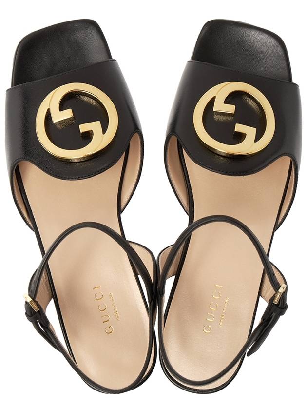 Women's Interlocking G Logo Leather Sandals Black - GUCCI - BALAAN 3