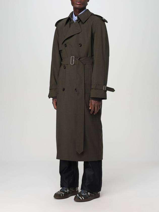 Double-Breasted Stretch Wool Trench Coat Military - BURBERRY - BALAAN 5