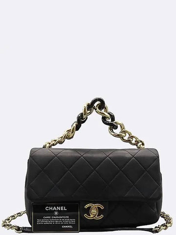 AS1353 Black leather gold metal chain tote bag and shoulder - CHANEL - BALAAN 1