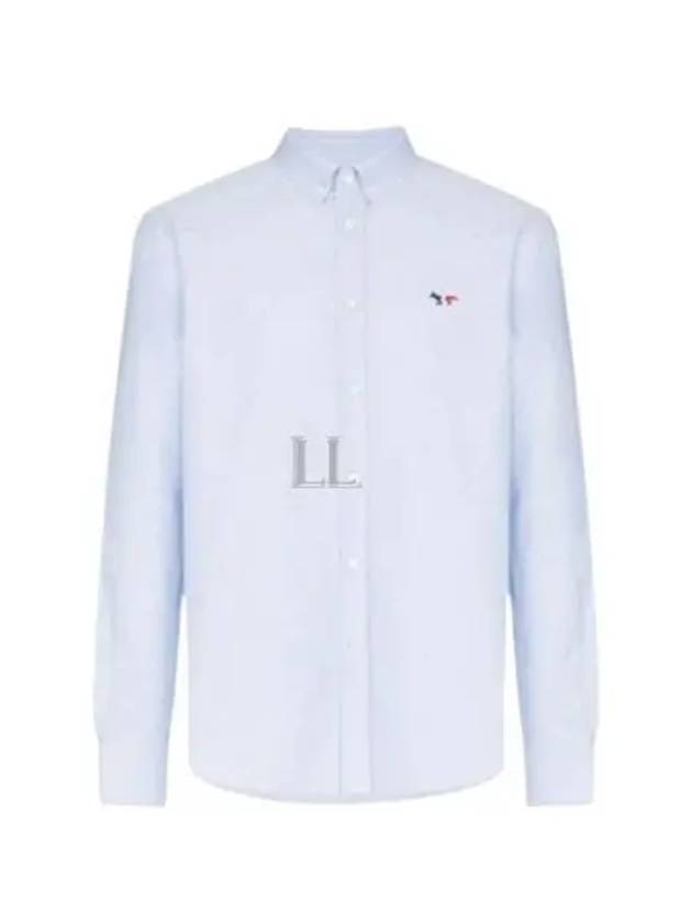 Men's Tricolor Fox Patch Cotton Long Sleeve Shirt Blue - MAISON KITSUNE - BALAAN 2