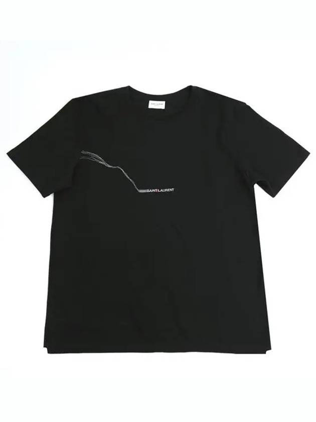 Logo Printing Cotton Short Sleeve T-Shirt Black - SAINT LAURENT - BALAAN.