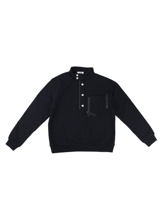 Tape Cuir Buttoned Sweatshirt Marine - HERMES - BALAAN 1