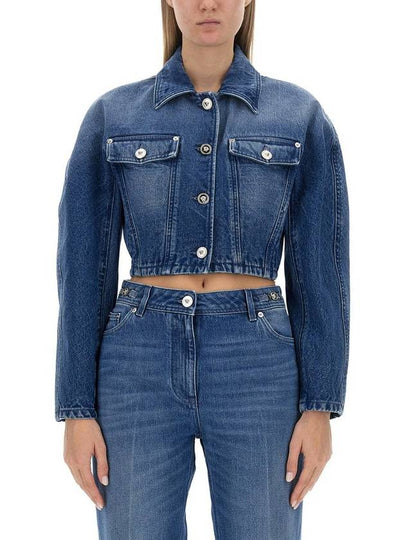 Women's Cropped Denim Jacket Blue - VERSACE - BALAAN 2